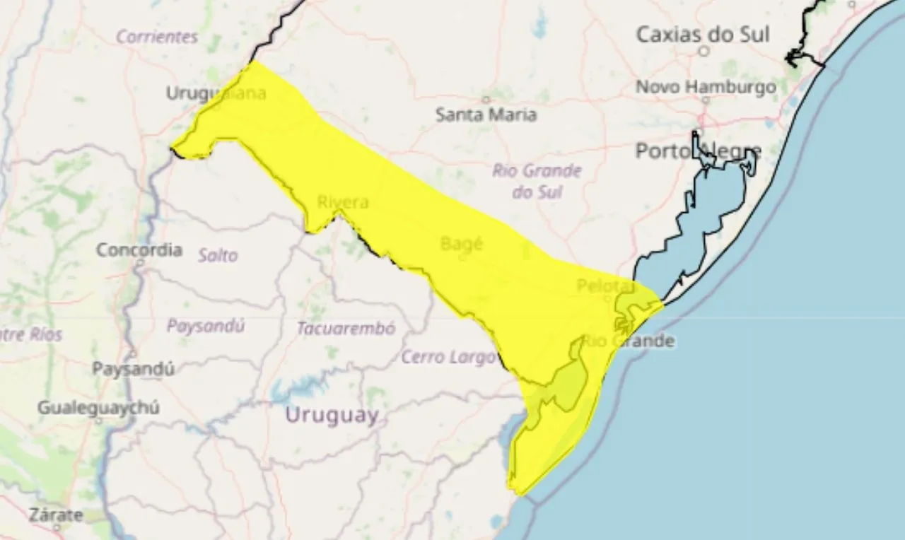 o mapa mostra &agrave;s &aacute;reas em alerta para temporais
